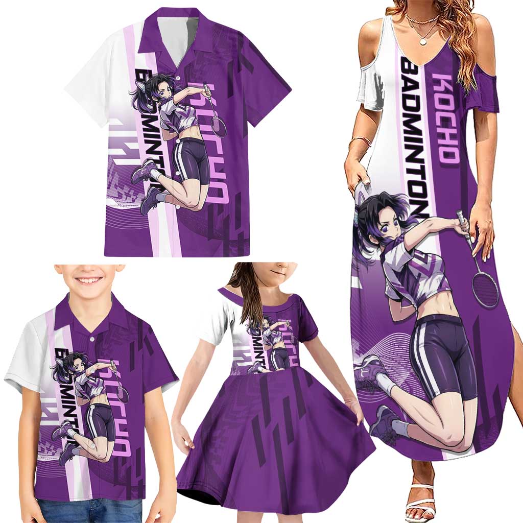 Personalized Shinobu Kocho Badminton Family Matching Summer Maxi Dress and Hawaiian Shirt with Jump Smash Pose