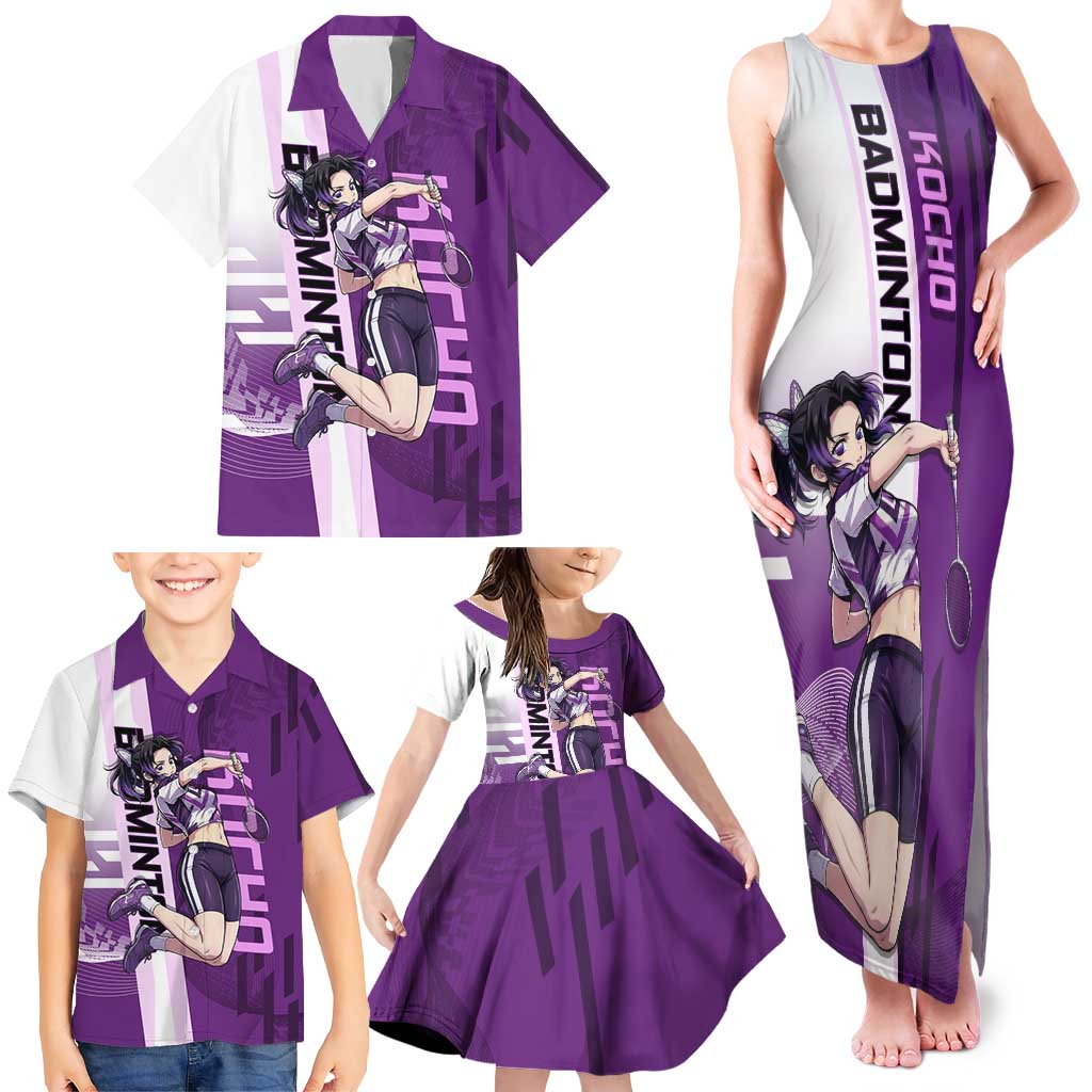 Personalized Shinobu Kocho Badminton Family Matching Tank Maxi Dress and Hawaiian Shirt with Jump Smash Pose