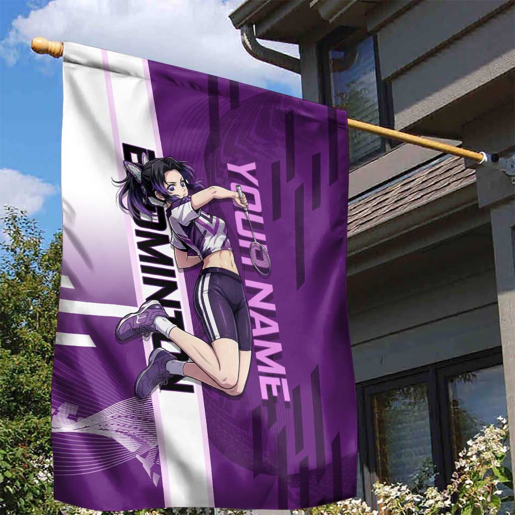 Personalized Shinobu Kocho Badminton Garden Flag with Jump Smash Pose - The Mazicc