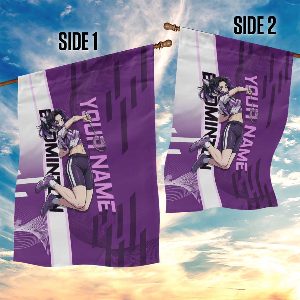 Personalized Shinobu Kocho Badminton Garden Flag with Jump Smash Pose - The Mazicc
