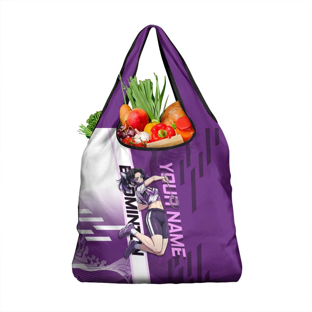 Personalized Shinobu Kocho Badminton Grocery Bag with Jump Smash Pose - The Mazicc