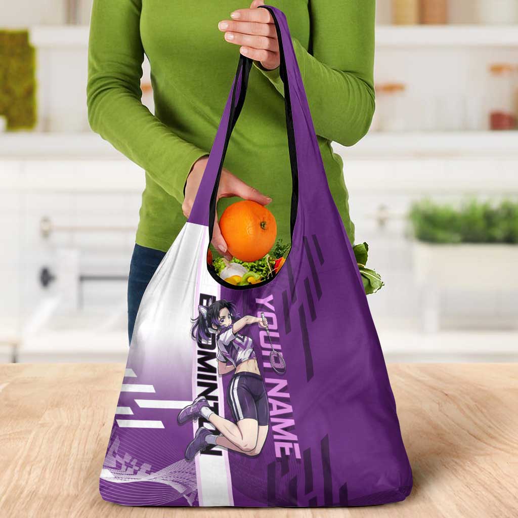 Personalized Shinobu Kocho Badminton Grocery Bag with Jump Smash Pose - The Mazicc