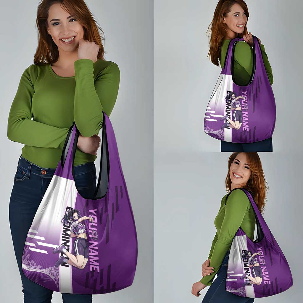 Personalized Shinobu Kocho Badminton Grocery Bag with Jump Smash Pose - The Mazicc