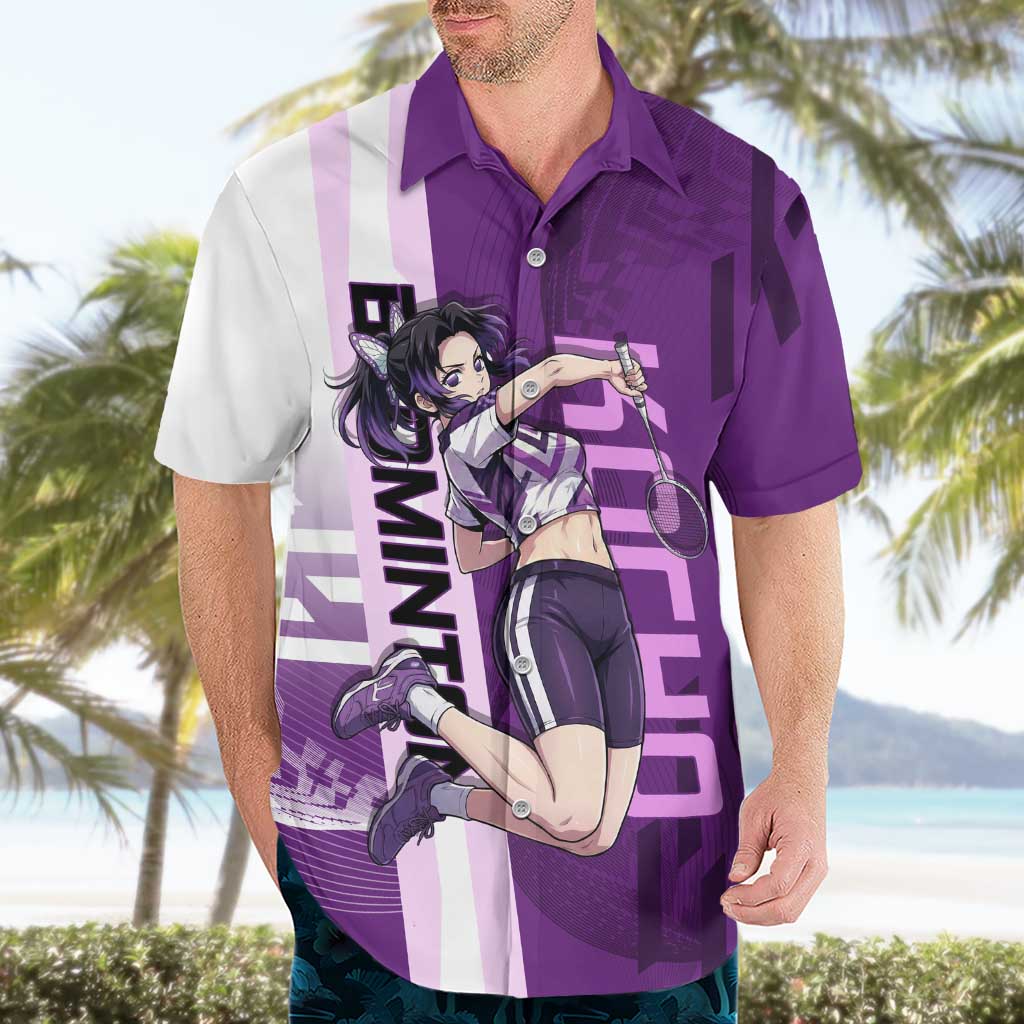 Personalized Shinobu Kocho Badminton Hawaiian Shirt with Jump Smash Pose - The Mazicc