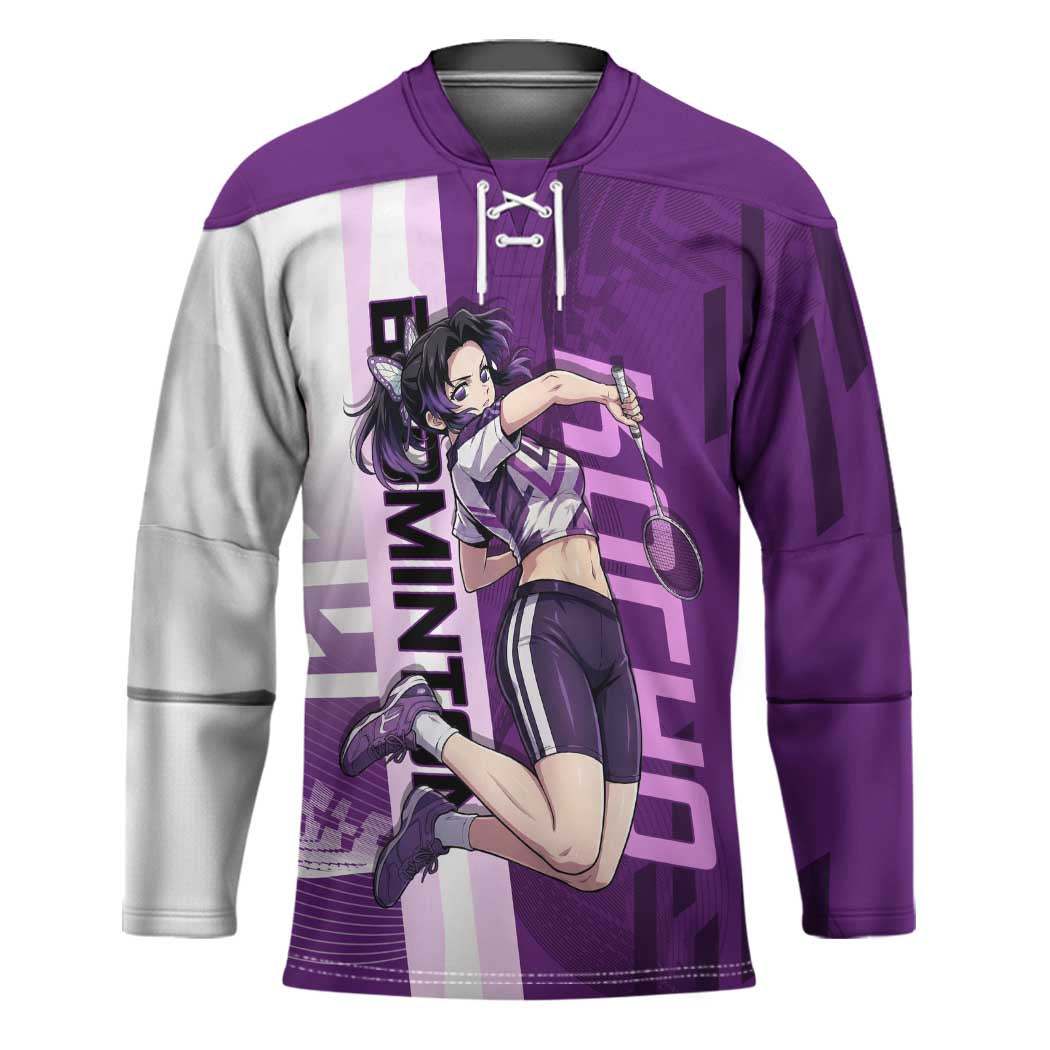 Personalized Shinobu Kocho Badminton Hockey Jersey with Jump Smash Pose - The Mazicc