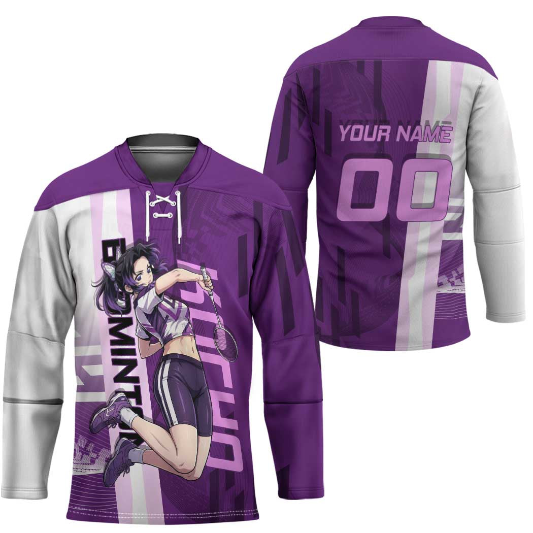 Personalized Shinobu Kocho Badminton Hockey Jersey with Jump Smash Pose - The Mazicc