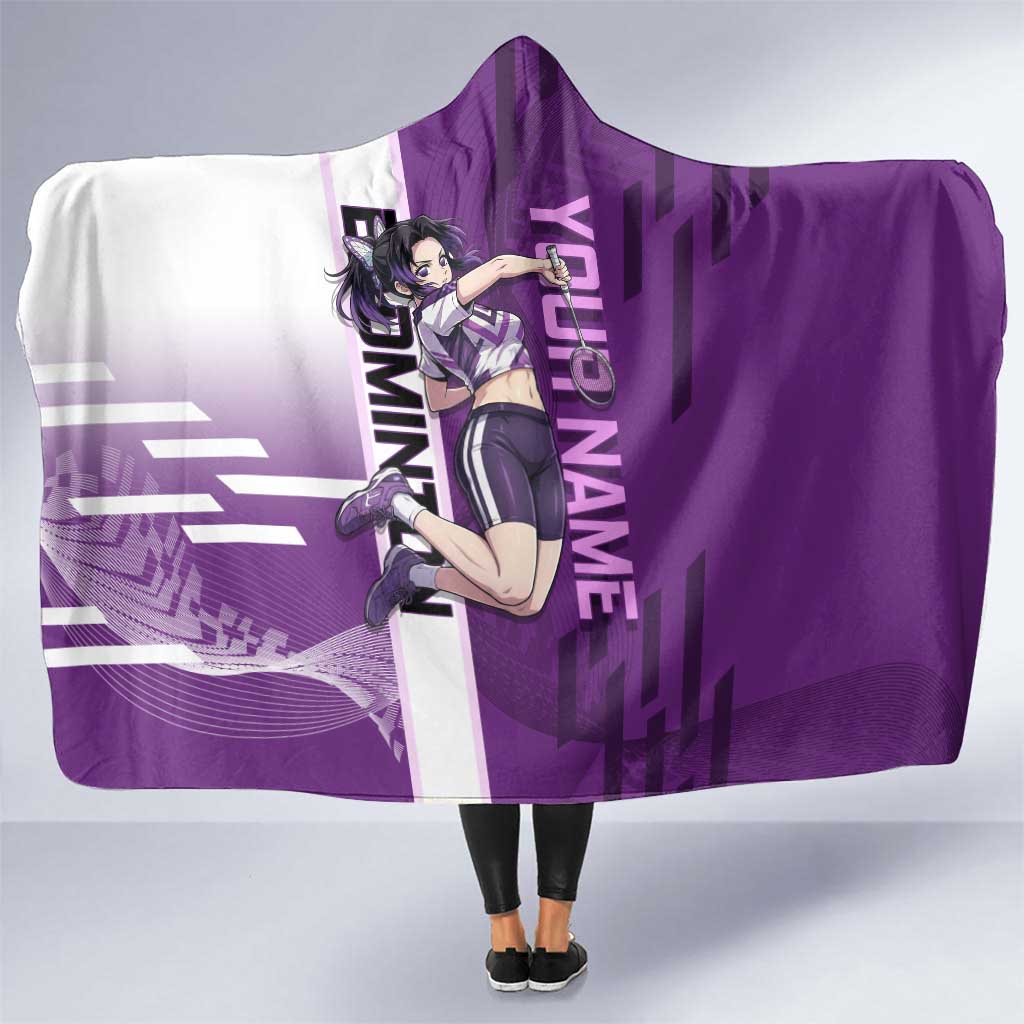 Personalized Shinobu Kocho Badminton Hooded Blanket with Jump Smash Pose - The Mazicc
