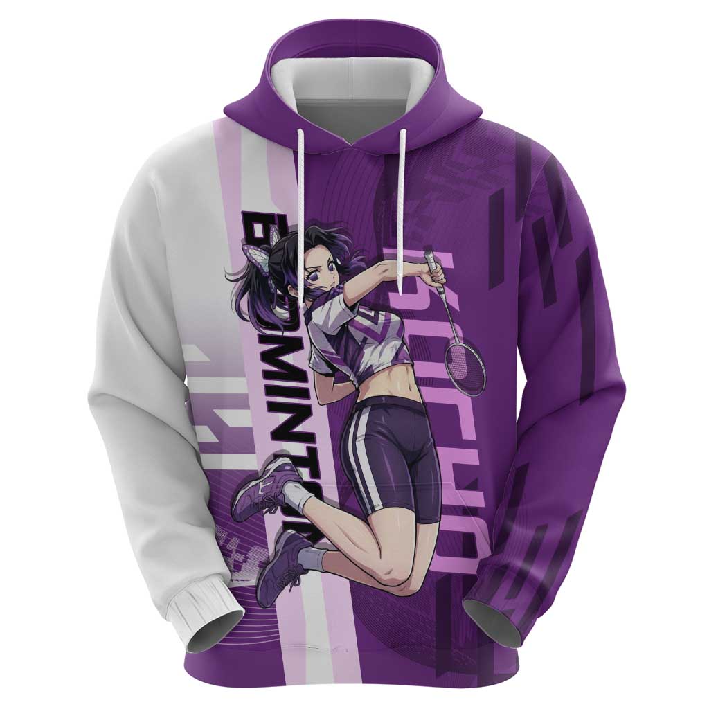 Personalized Shinobu Kocho Badminton Hoodie with Jump Smash Pose - The Mazicc