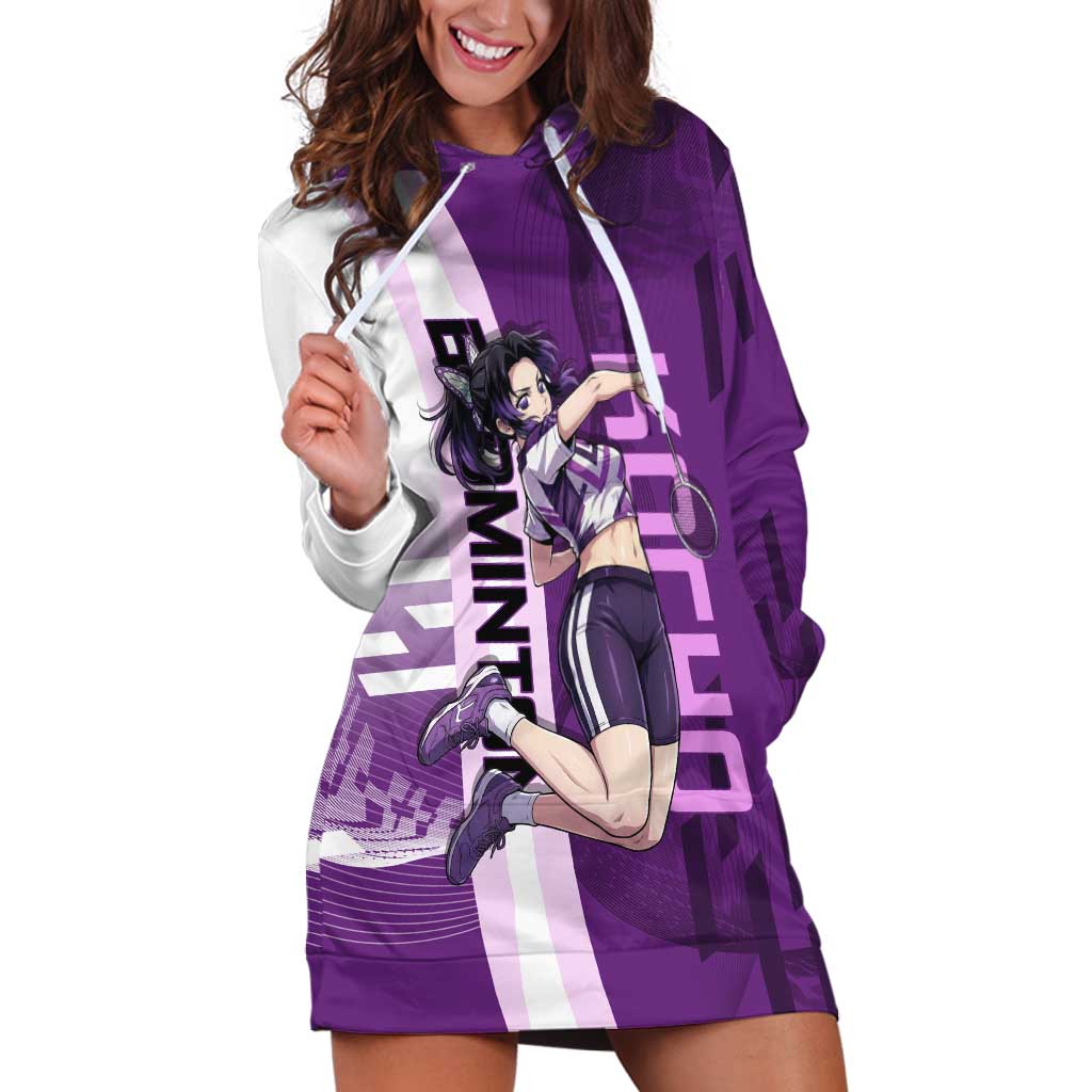 Personalized Shinobu Kocho Badminton Hoodie Dress with Jump Smash Pose - The Mazicc