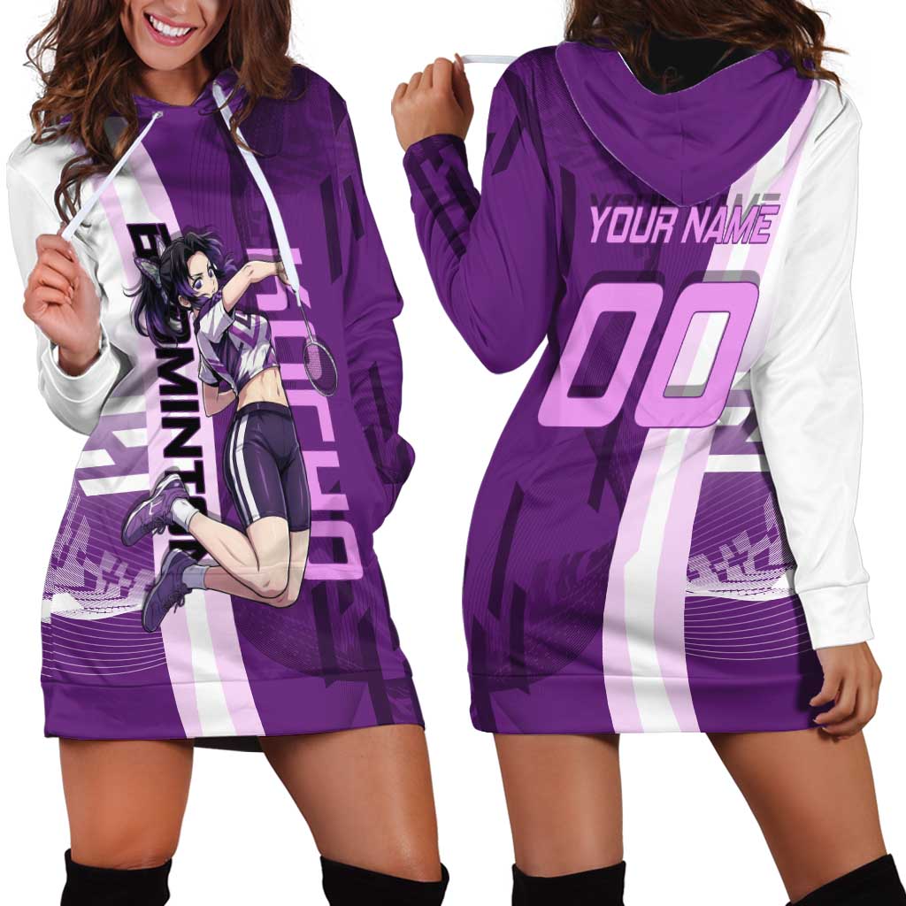 Personalized Shinobu Kocho Badminton Hoodie Dress with Jump Smash Pose - The Mazicc