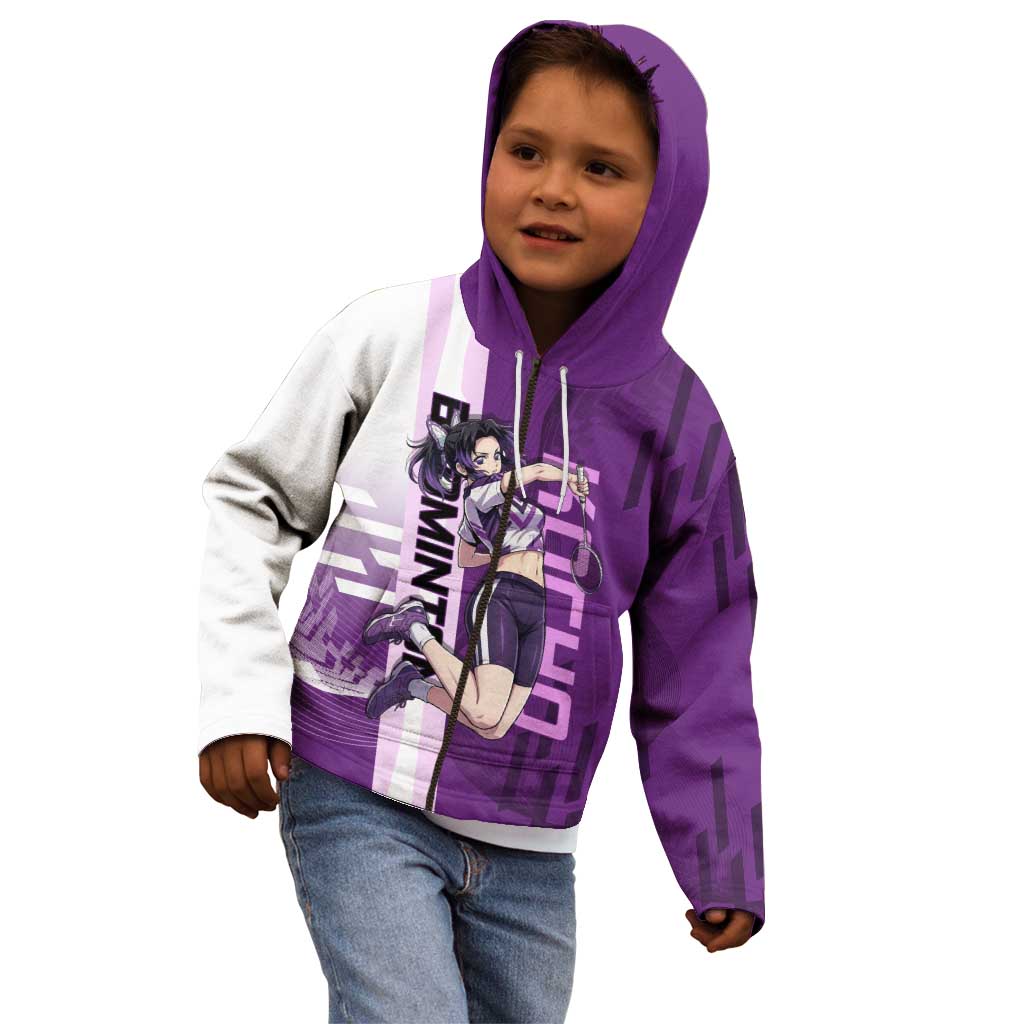 Personalized Shinobu Kocho Badminton Kid Hoodie with Jump Smash Pose - The Mazicc