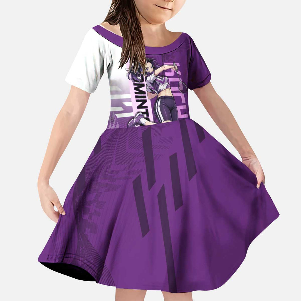 Personalized Shinobu Kocho Badminton Kid Short Sleeve Dress with Jump Smash Pose - The Mazicc