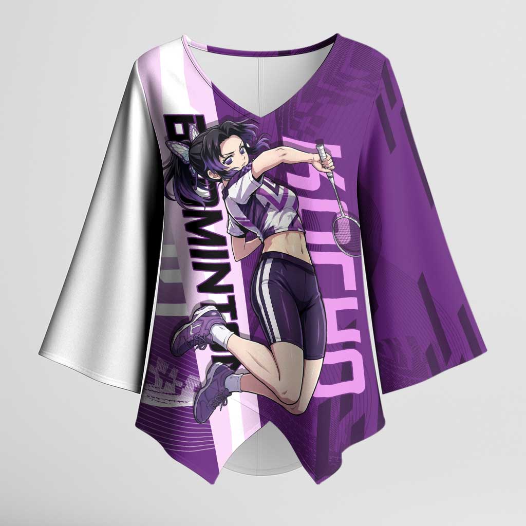 Personalized Shinobu Kocho Badminton Kimono Sleeve Blouse with Jump Smash Pose - The Mazicc