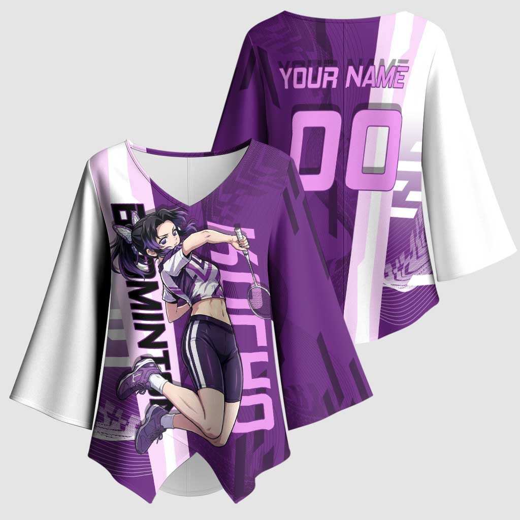 Personalized Shinobu Kocho Badminton Kimono Sleeve Blouse with Jump Smash Pose - The Mazicc