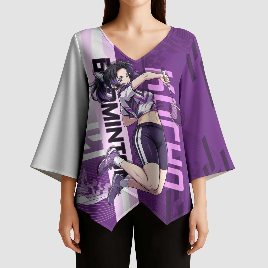 Personalized Shinobu Kocho Badminton Kimono Sleeve Blouse with Jump Smash Pose - The Mazicc