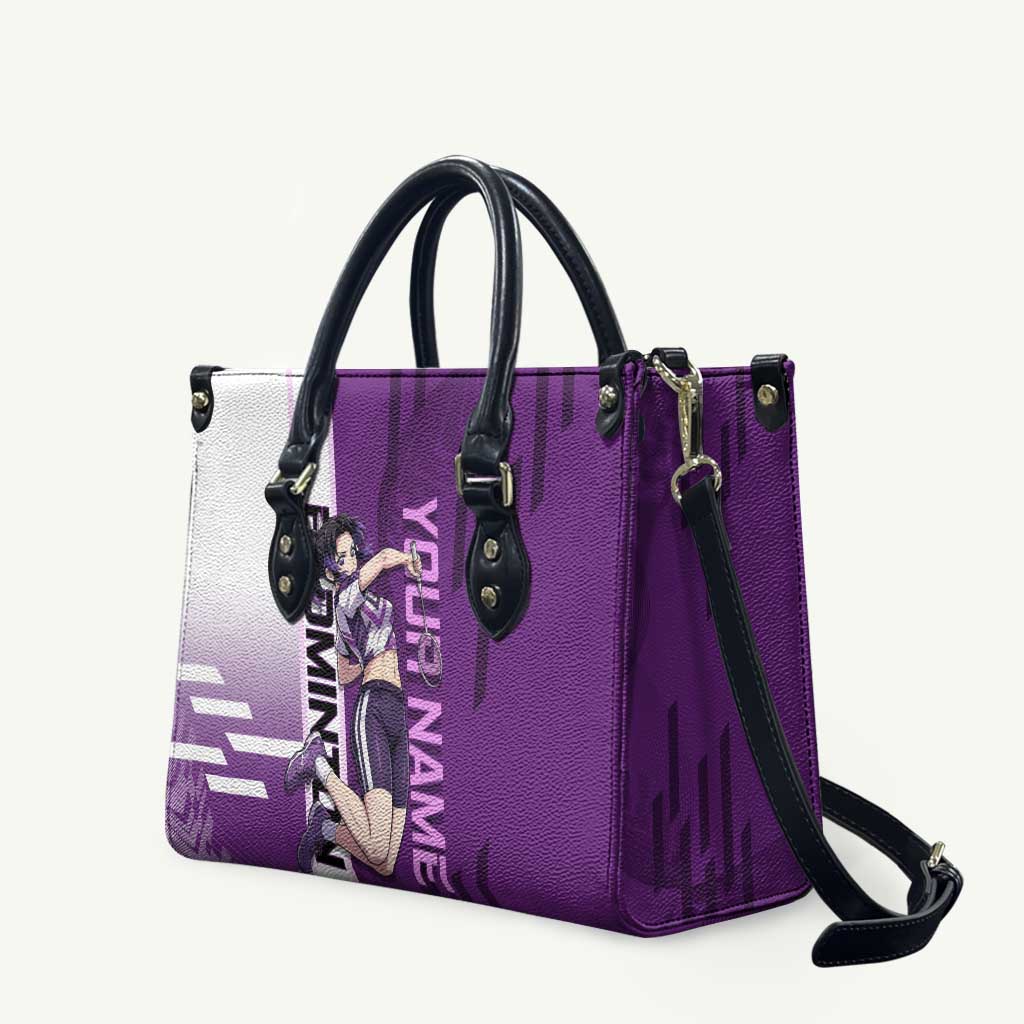 Personalized Shinobu Kocho Badminton Leather Bag with Jump Smash Pose - The Mazicc