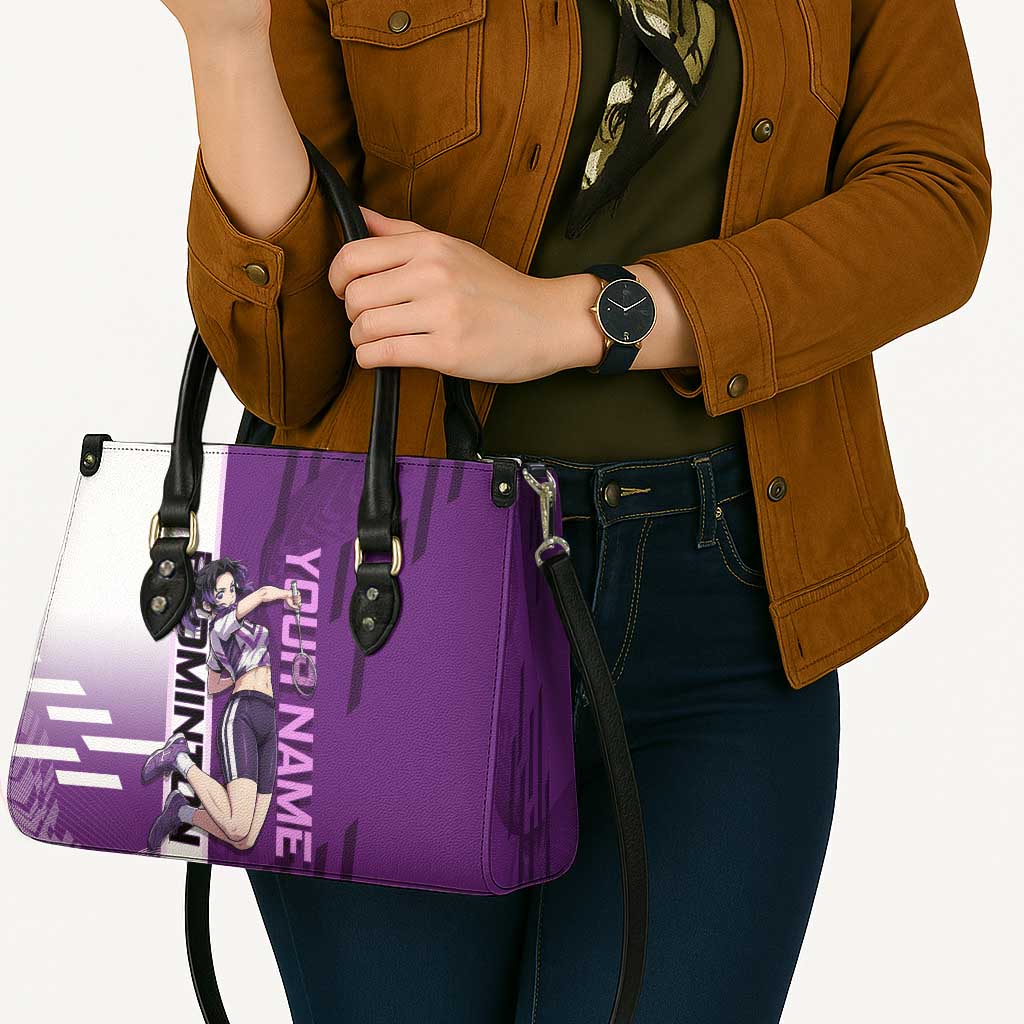 Personalized Shinobu Kocho Badminton Leather Bag with Jump Smash Pose - The Mazicc