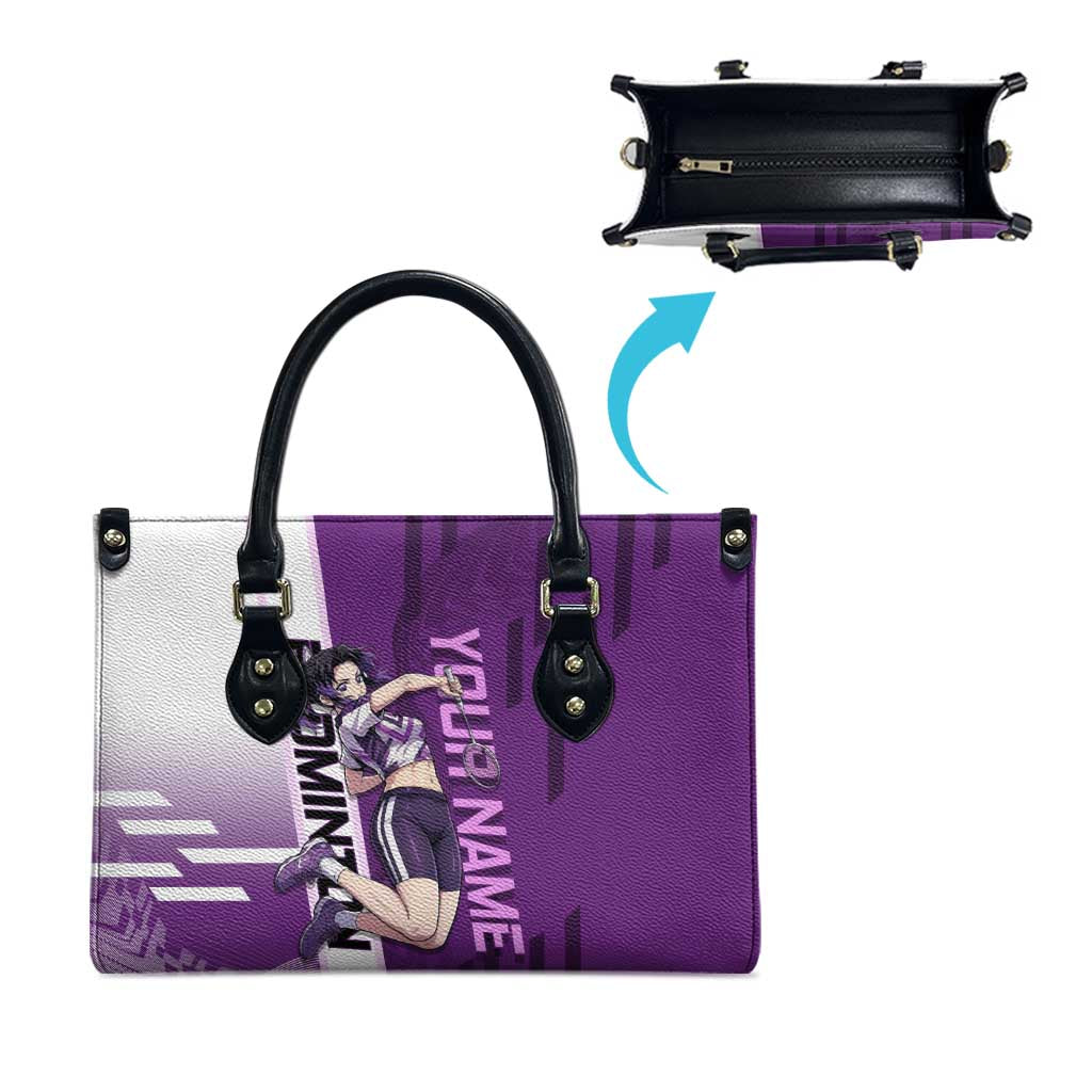 Personalized Shinobu Kocho Badminton Leather Bag with Jump Smash Pose - The Mazicc