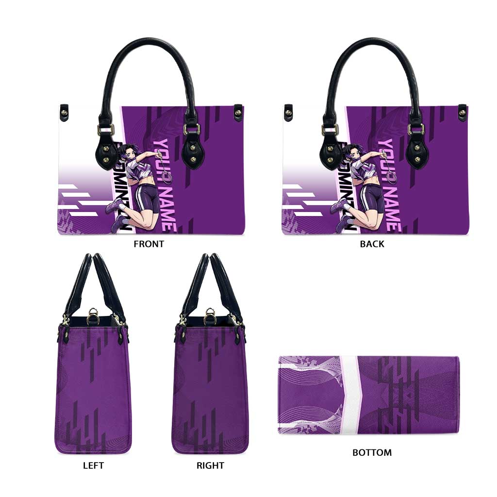 Personalized Shinobu Kocho Badminton Leather Bag with Jump Smash Pose - The Mazicc