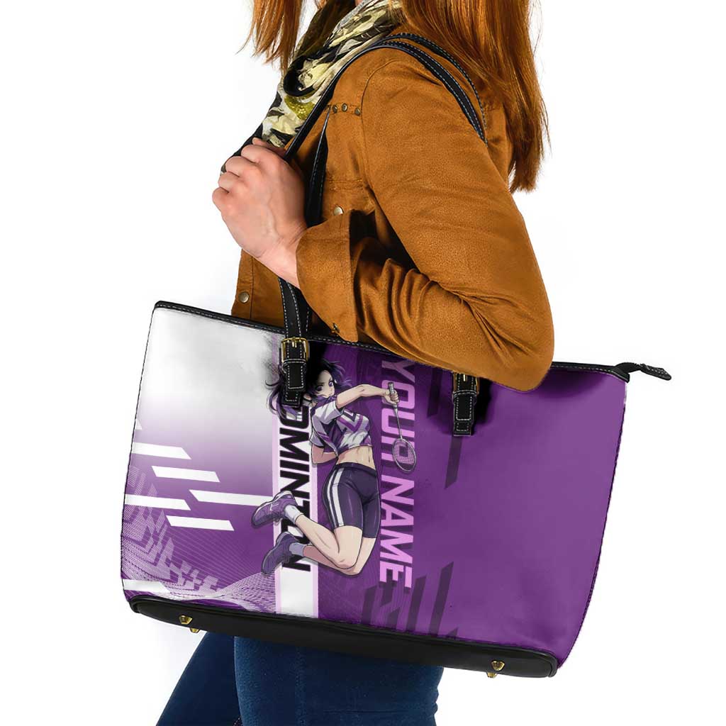 Personalized Shinobu Kocho Badminton Leather Tote Bag with Jump Smash Pose - The Mazicc