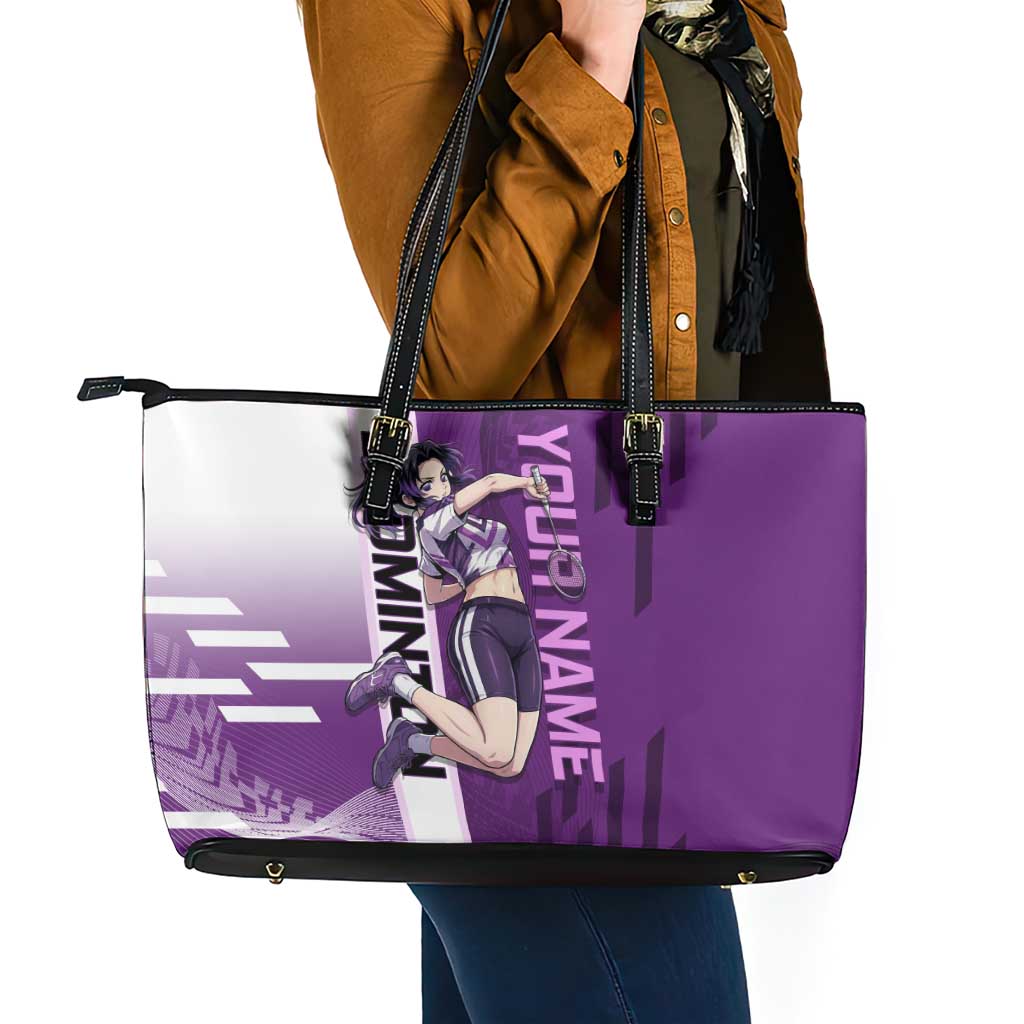 Personalized Shinobu Kocho Badminton Leather Tote Bag with Jump Smash Pose - The Mazicc