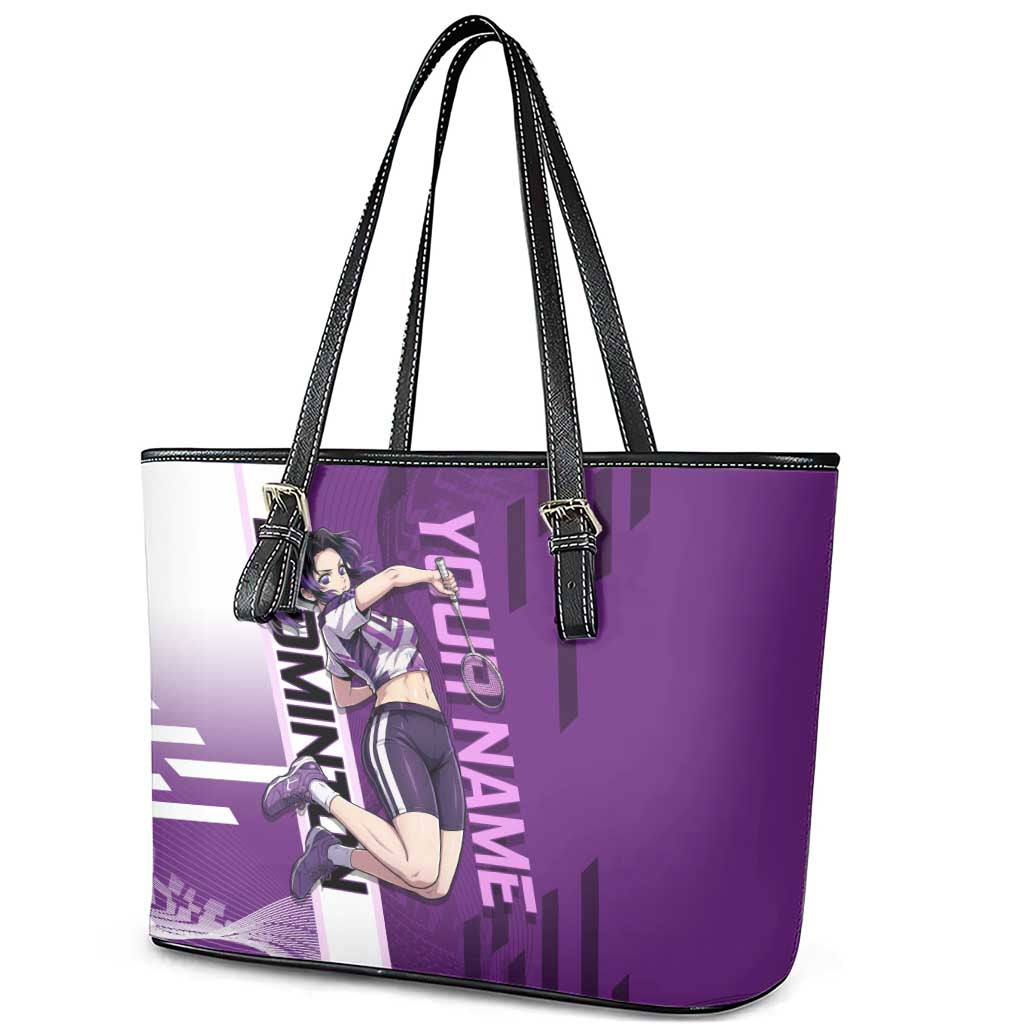 Personalized Shinobu Kocho Badminton Leather Tote Bag with Jump Smash Pose - The Mazicc