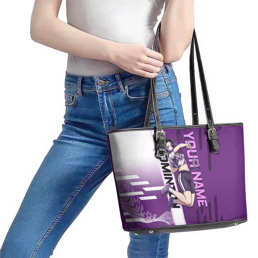 Personalized Shinobu Kocho Badminton Leather Tote Bag with Jump Smash Pose - The Mazicc
