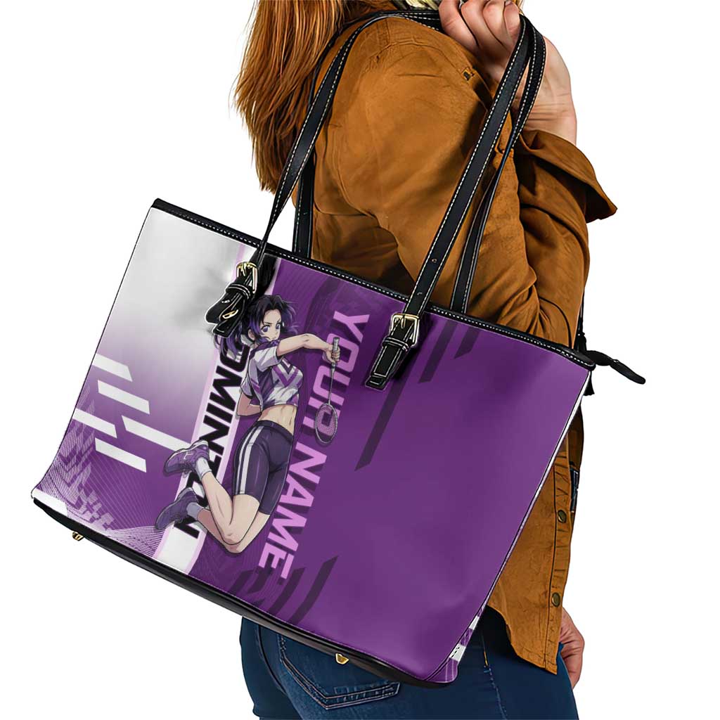 Personalized Shinobu Kocho Badminton Leather Tote Bag with Jump Smash Pose - The Mazicc