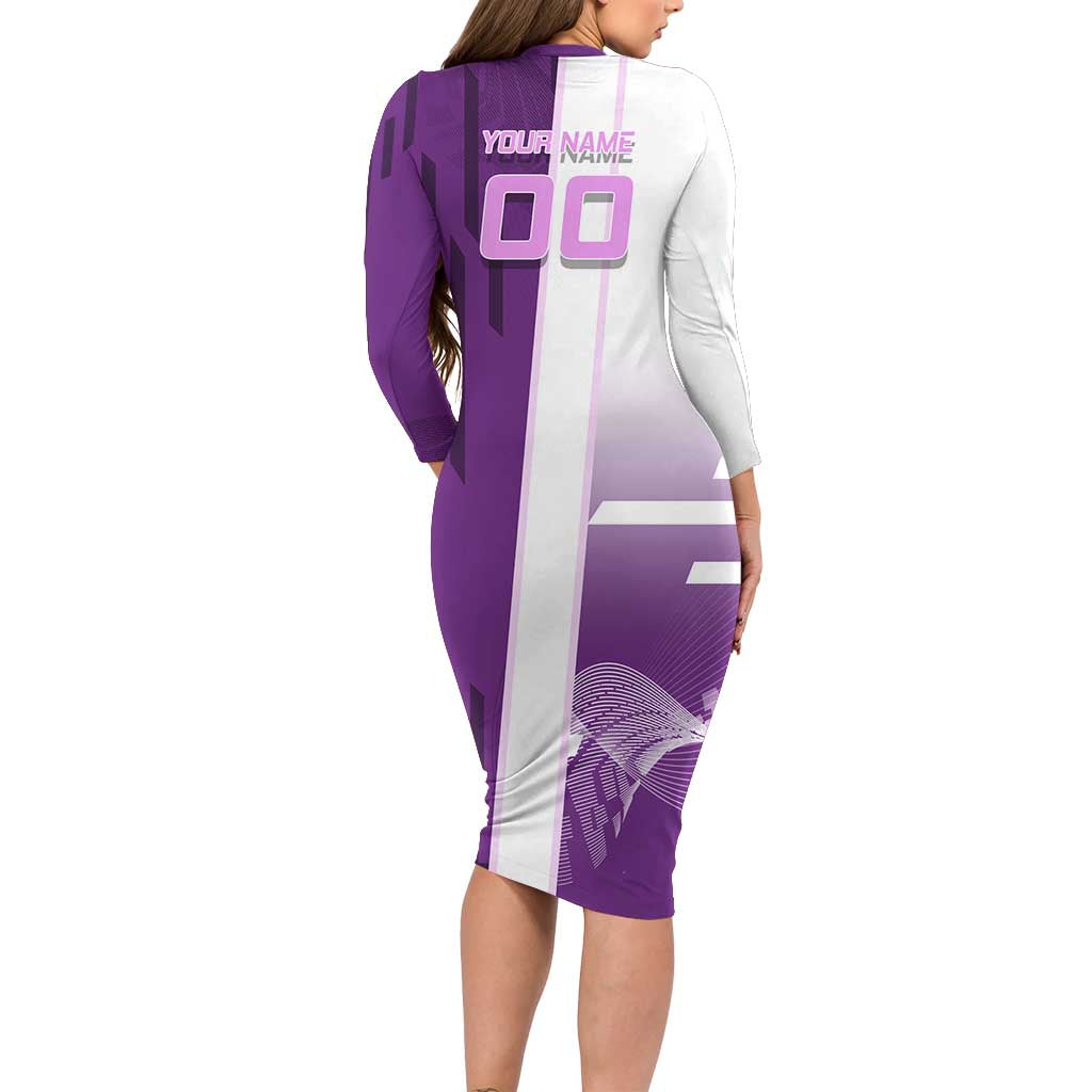 Personalized Shinobu Kocho Badminton Long Sleeve Bodycon Dress with Jump Smash Pose - The Mazicc