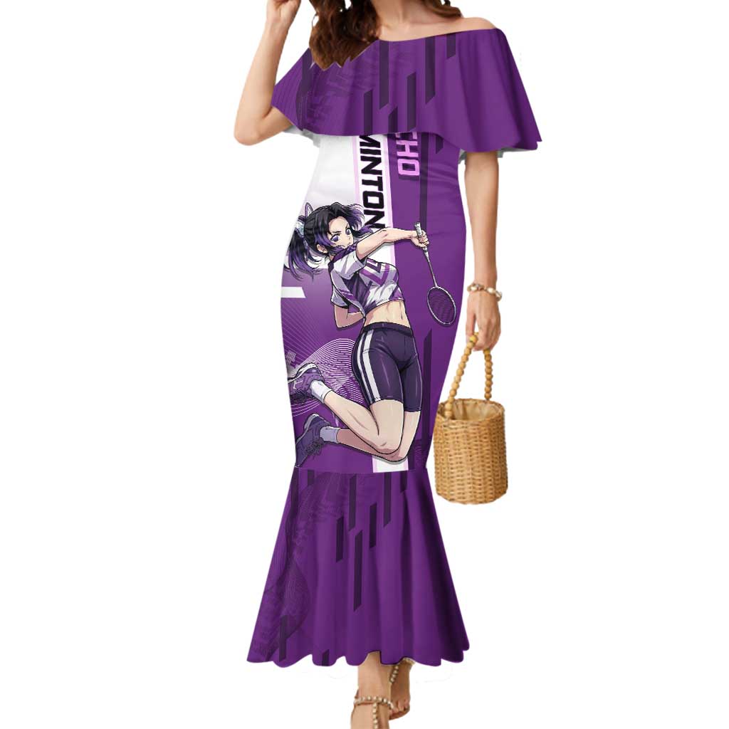 Personalized Shinobu Kocho Badminton Mermaid Dress with Jump Smash Pose - The Mazicc