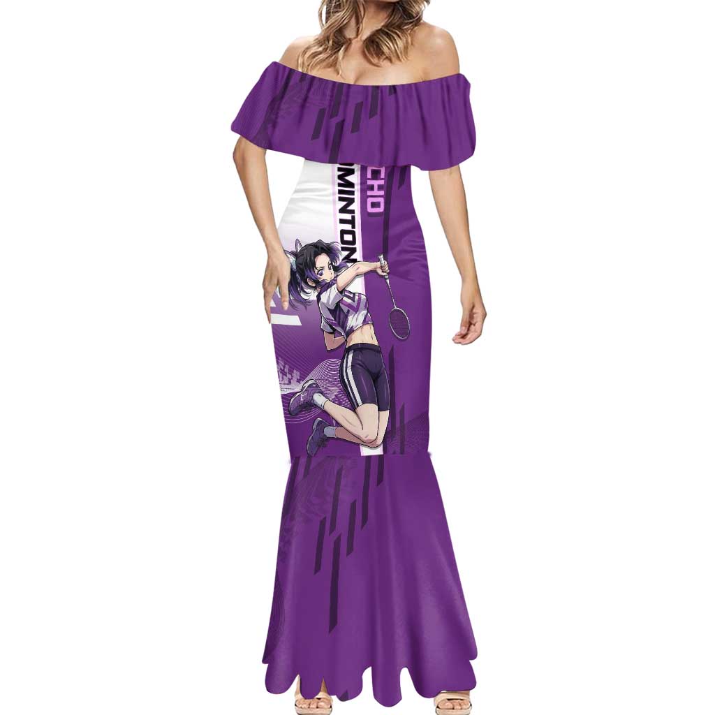 Personalized Shinobu Kocho Badminton Mermaid Dress with Jump Smash Pose - The Mazicc