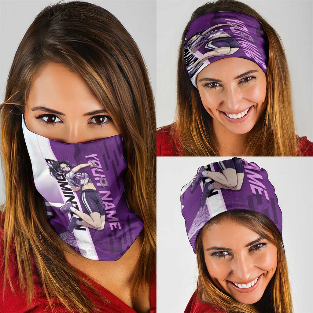 Personalized Shinobu Kocho Badminton Neck Gaiter with Jump Smash Pose - The Mazicc