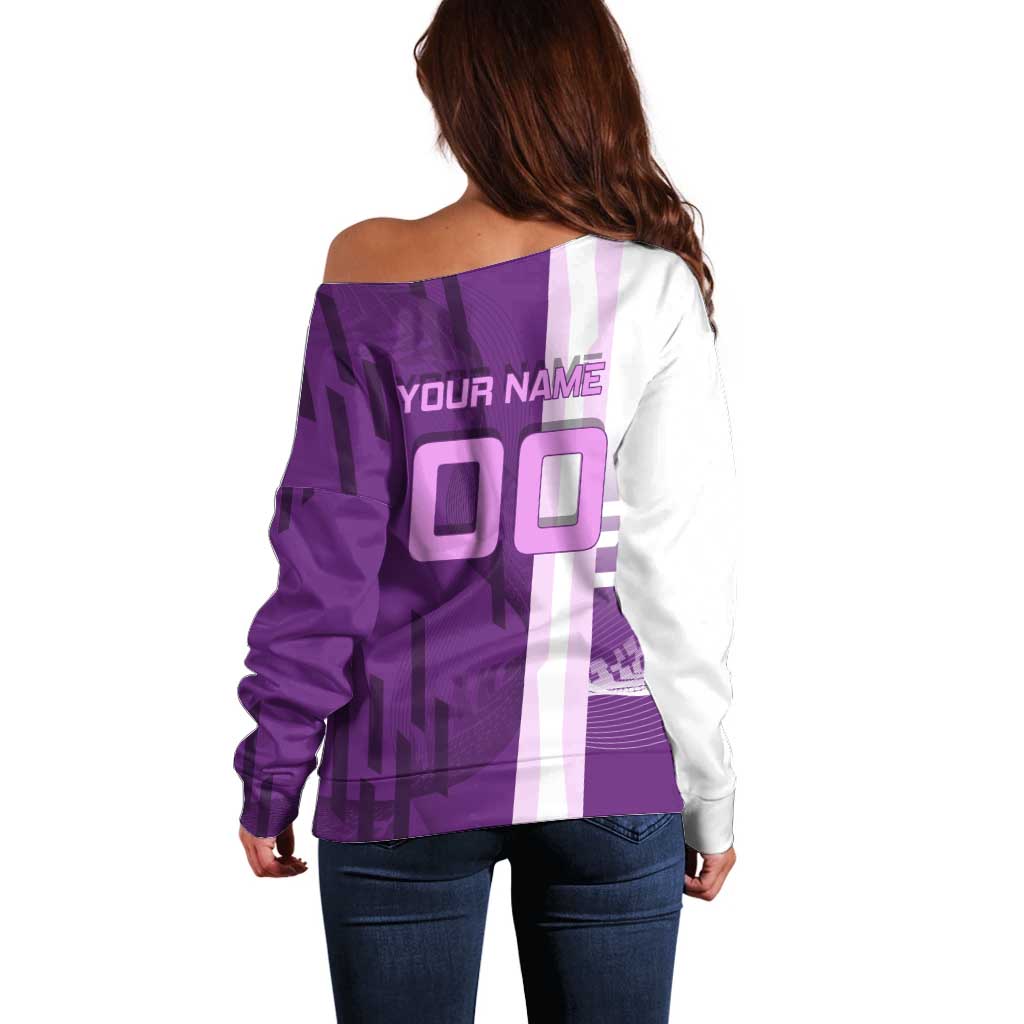 Personalized Shinobu Kocho Badminton Off Shoulder Sweater with Jump Smash Pose - The Mazicc