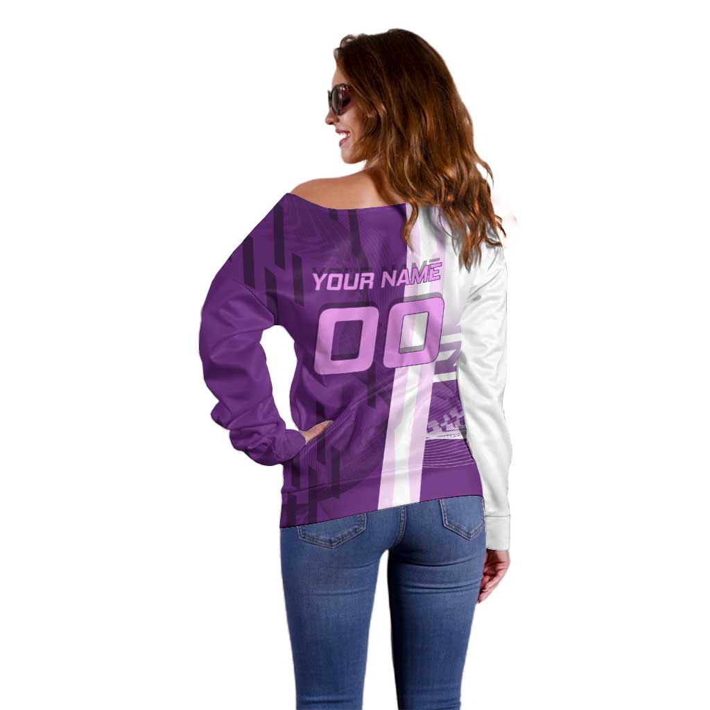 Personalized Shinobu Kocho Badminton Off Shoulder Sweater with Jump Smash Pose - The Mazicc