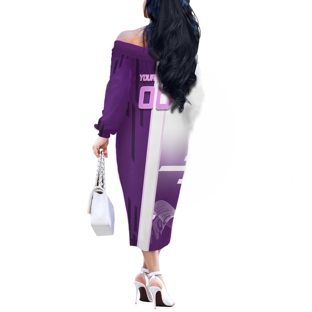 Personalized Shinobu Kocho Badminton Off The Shoulder Long Sleeve Dress with Jump Smash Pose - The Mazicc