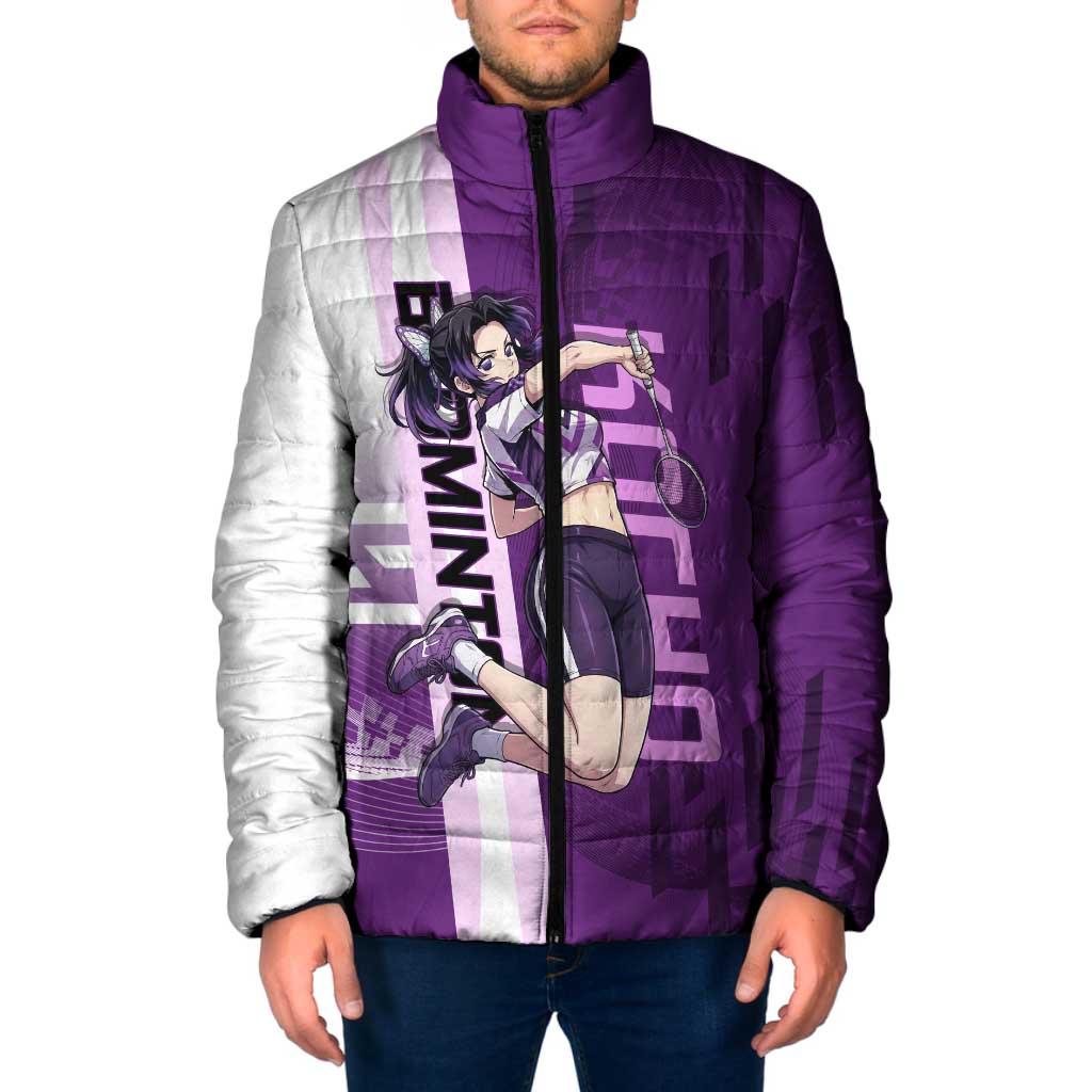 Personalized Shinobu Kocho Badminton Padded Jacket with Jump Smash Pose - The Mazicc