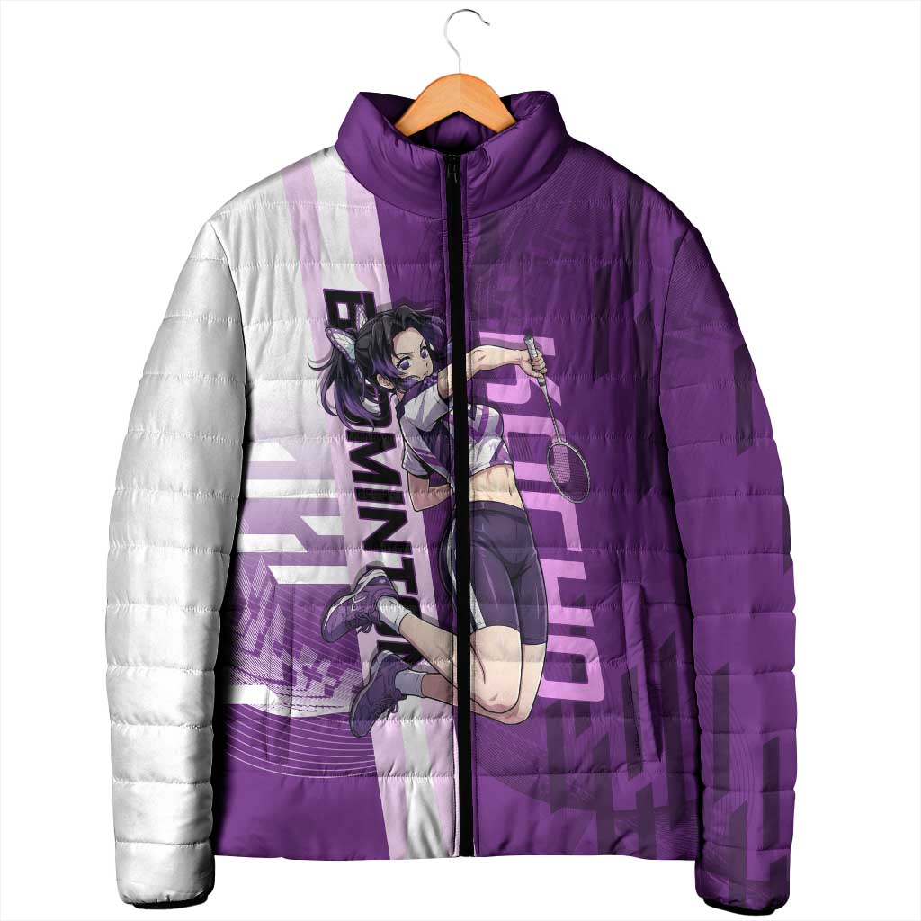 Personalized Shinobu Kocho Badminton Padded Jacket with Jump Smash Pose - The Mazicc