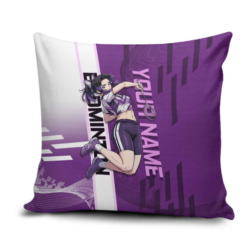 Personalized Shinobu Kocho Badminton Pillow Cover with Jump Smash Pose - The Mazicc