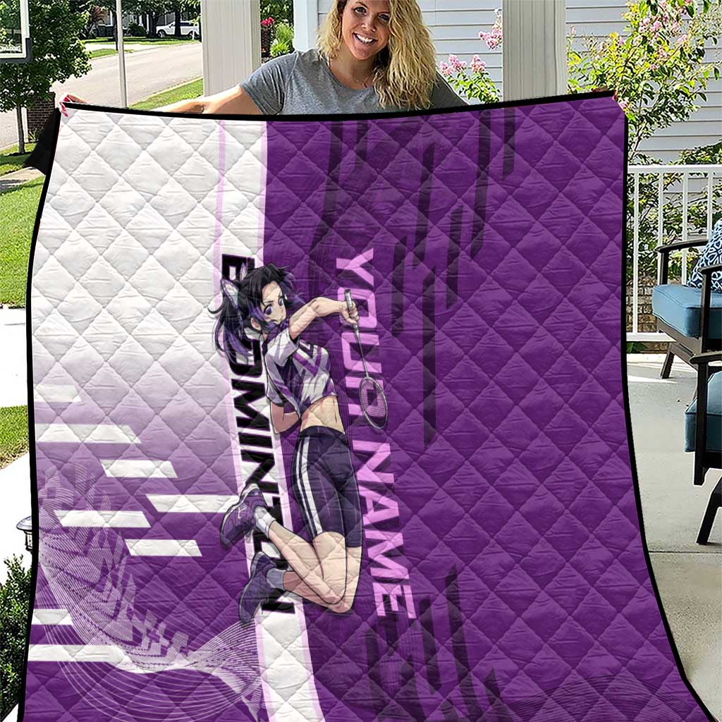 Personalized Shinobu Kocho Badminton Quilt with Jump Smash Pose - The Mazicc