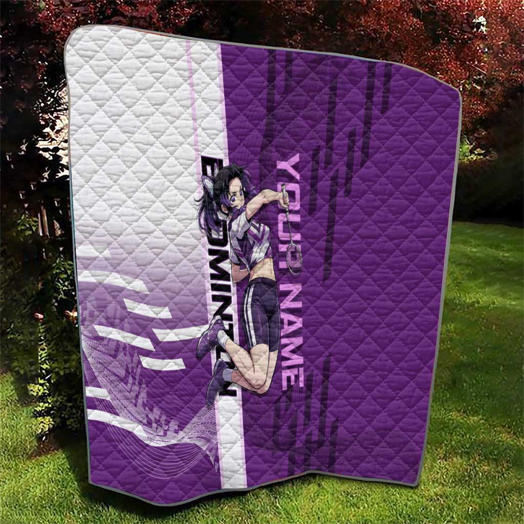 Personalized Shinobu Kocho Badminton Quilt with Jump Smash Pose - The Mazicc