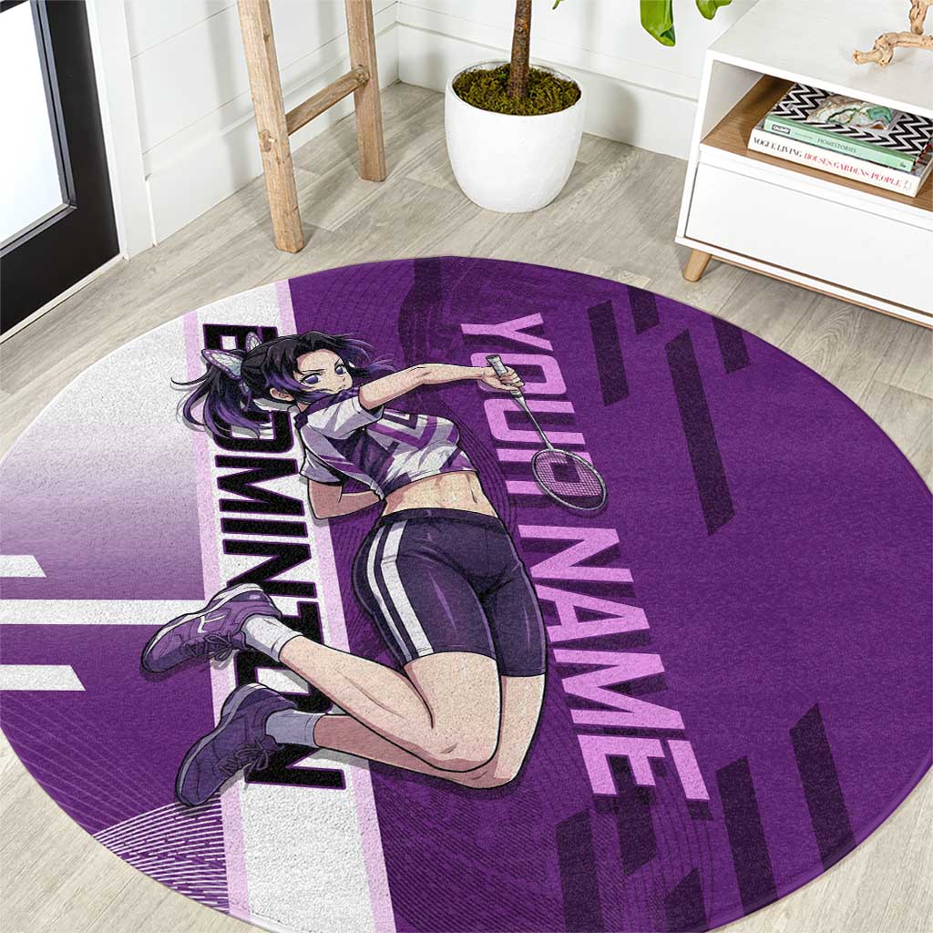 Personalized Shinobu Kocho Badminton Round Carpet with Jump Smash Pose - The Mazicc