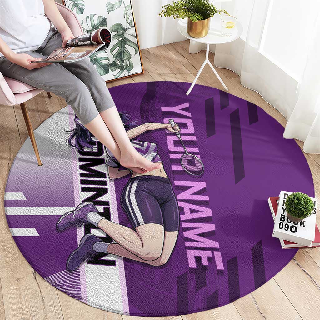 Personalized Shinobu Kocho Badminton Round Carpet with Jump Smash Pose - The Mazicc