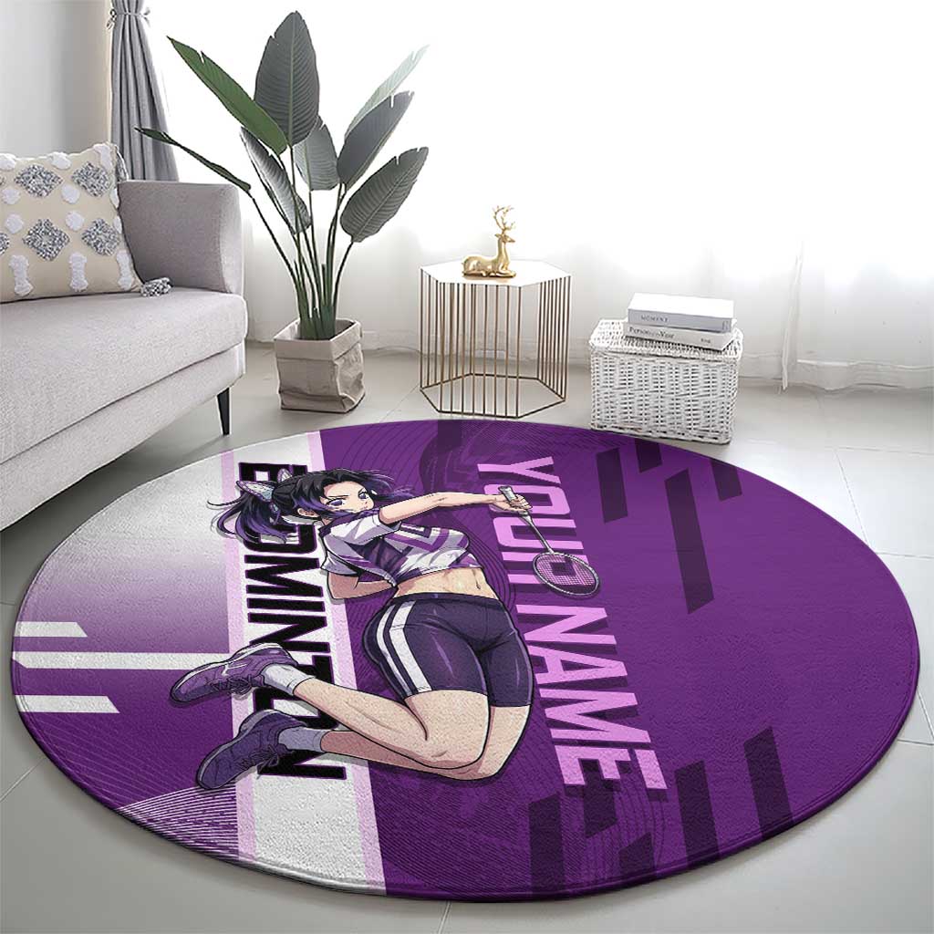 Personalized Shinobu Kocho Badminton Round Carpet with Jump Smash Pose - The Mazicc