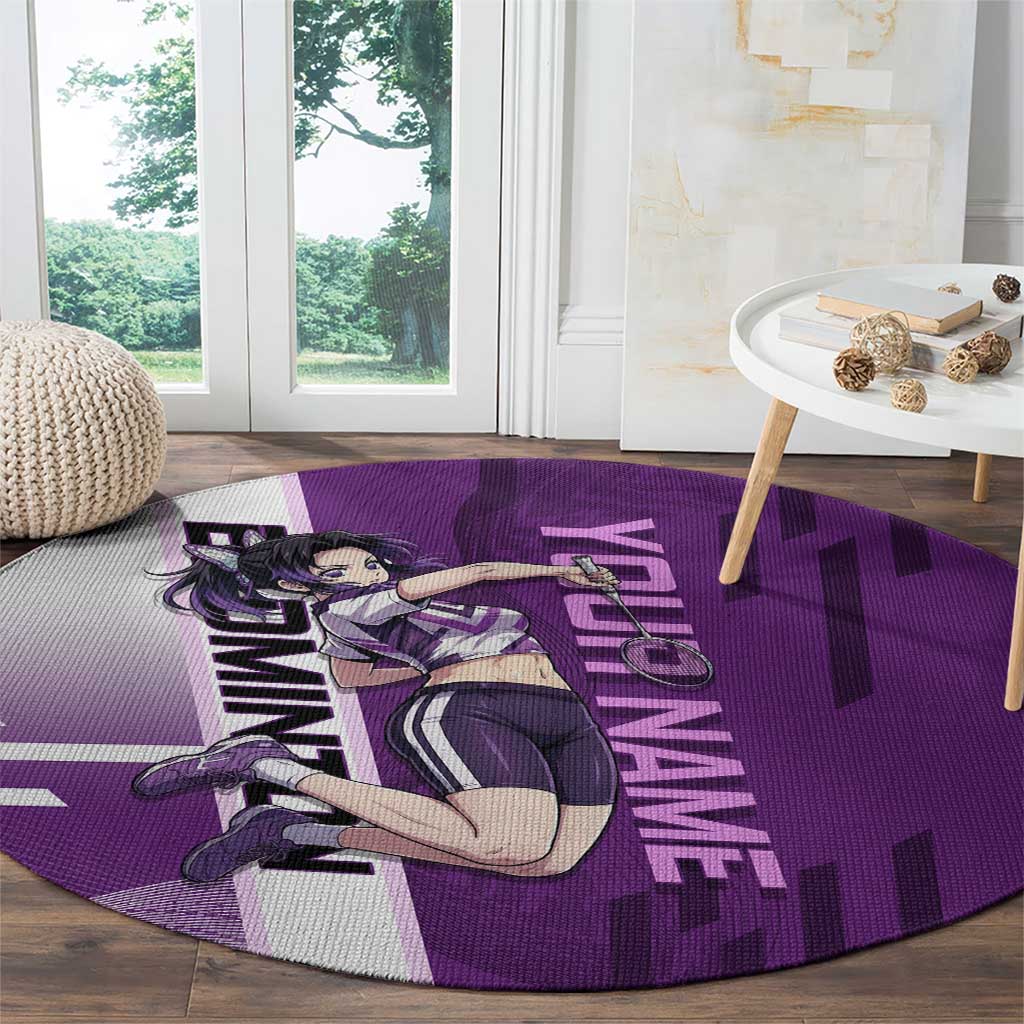 Personalized Shinobu Kocho Badminton Round Carpet with Jump Smash Pose - The Mazicc