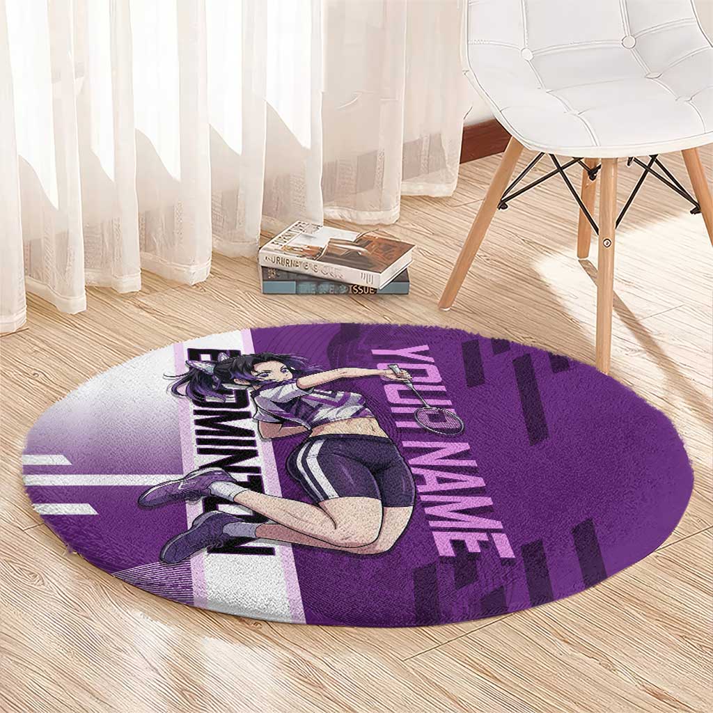 Personalized Shinobu Kocho Badminton Round Carpet with Jump Smash Pose - The Mazicc