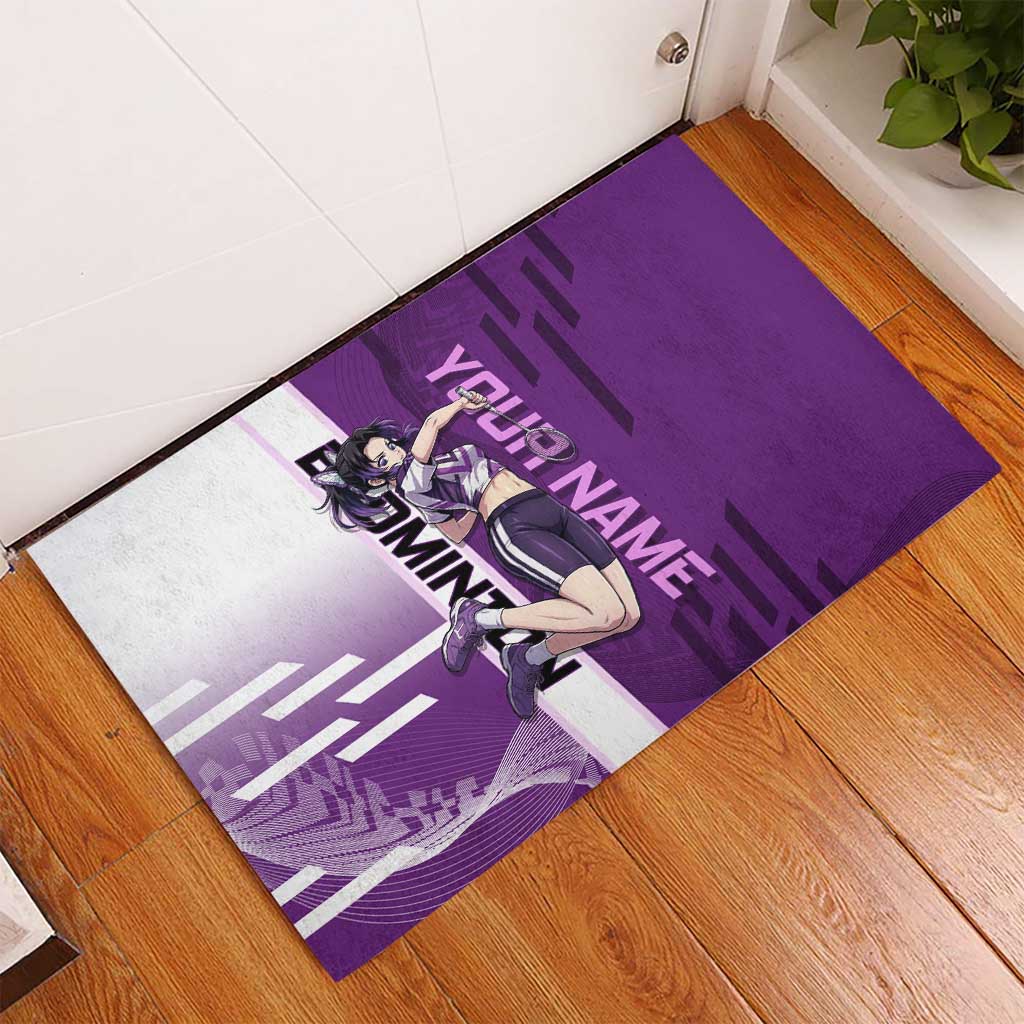 Personalized Shinobu Kocho Badminton Rubber Doormat with Jump Smash Pose - The Mazicc