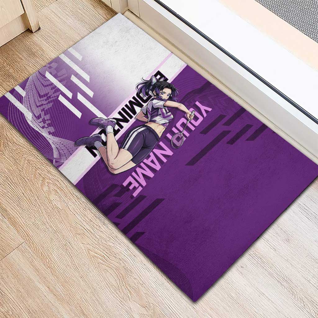 Personalized Shinobu Kocho Badminton Rubber Doormat with Jump Smash Pose - The Mazicc