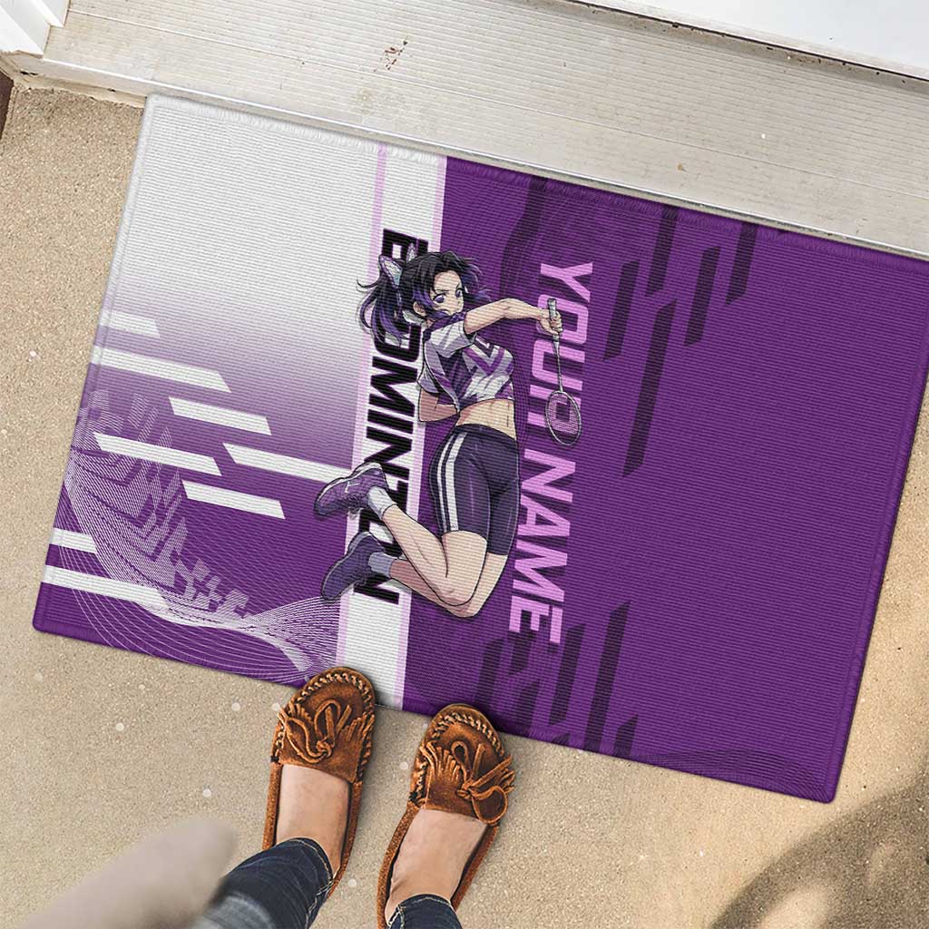 Personalized Shinobu Kocho Badminton Rubber Doormat with Jump Smash Pose - The Mazicc