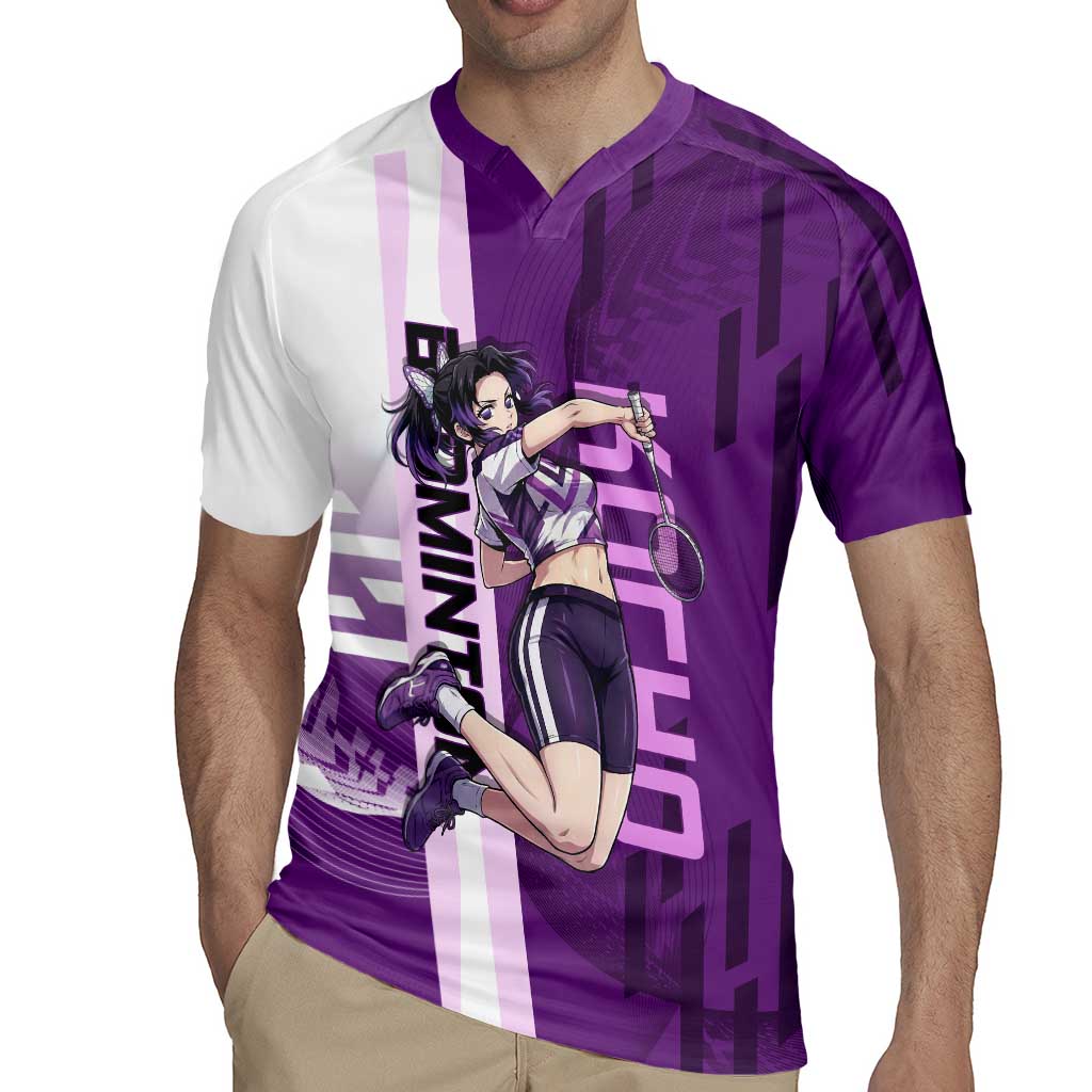 Personalized Shinobu Kocho Badminton Rugby Jersey with Jump Smash Pose - The Mazicc