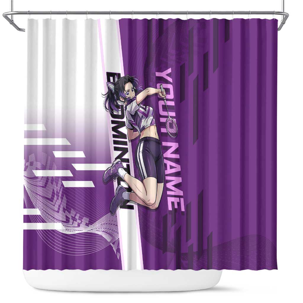 Personalized Shinobu Kocho Badminton Shower Curtain with Jump Smash Pose - The Mazicc